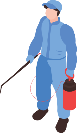This clipart image is of a person with an extermination cannister