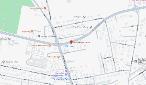 A map showing the location of Twin Forks Pest Control®